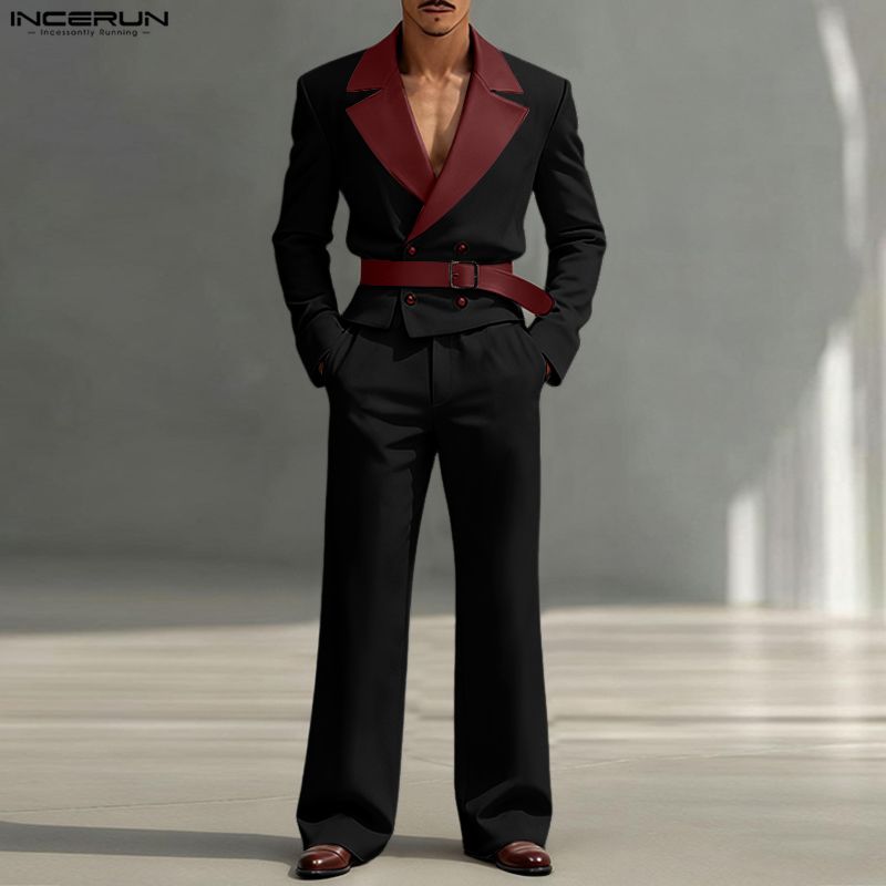 Mens Fashion Suits - INCERUN Men Sets Patchwork Long Sleeve