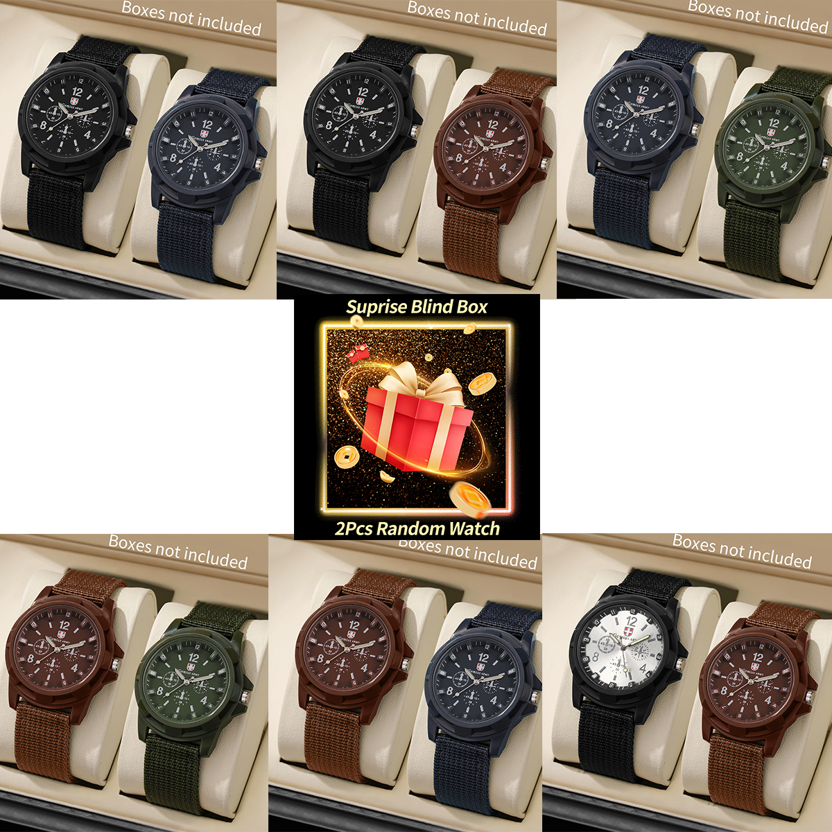 Men'S Fashion Box - Surprise Mystery Watch Set Blind Box-2PCS/Set