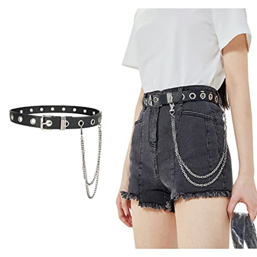 Belt Mens Fashion - FIORETTO Grommet Leather Belt with Detachable