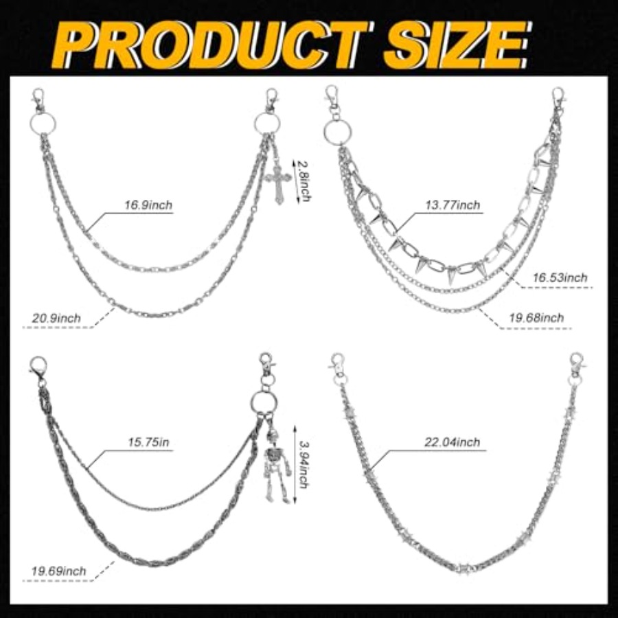 4 Pcs Punk Layered Pants Chain - Belt Mens Fashion のレビューと価格
