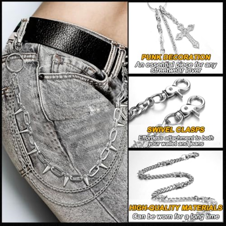 4 Pcs Punk Layered Pants Chain - Belt Mens Fashion のレビューと価格