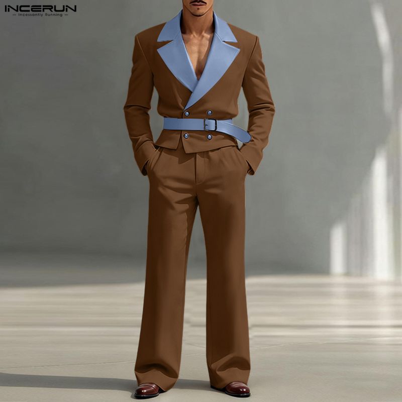 INCERUN Men Sets Patchwork Lon - Mens Fashion Suits のレビューと価格