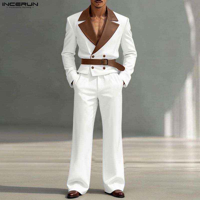 INCERUN Men Sets Patchwork Lon - Mens Fashion Suits のレビューと価格