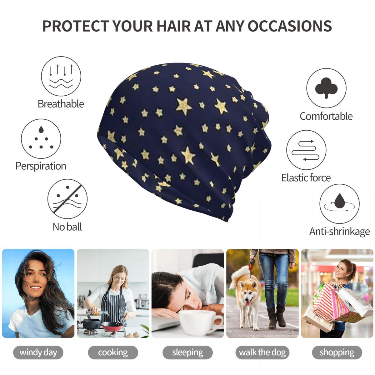 Navy Blue Sky And Stars Print  - Beanie Winter Hat のレビューと価格
