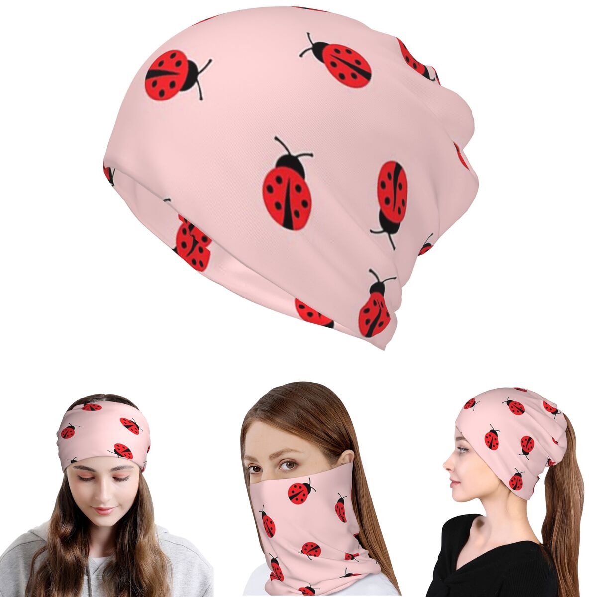 Cute Ladybug On Pink Backgroun - Beanie Winter Hat のレビューと価格