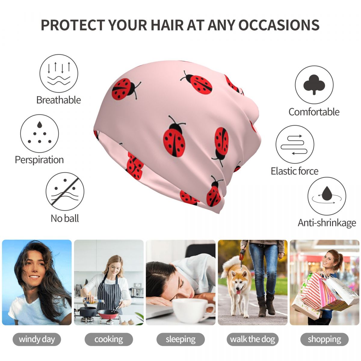 Cute Ladybug On Pink Backgroun - Beanie Winter Hat のレビューと価格