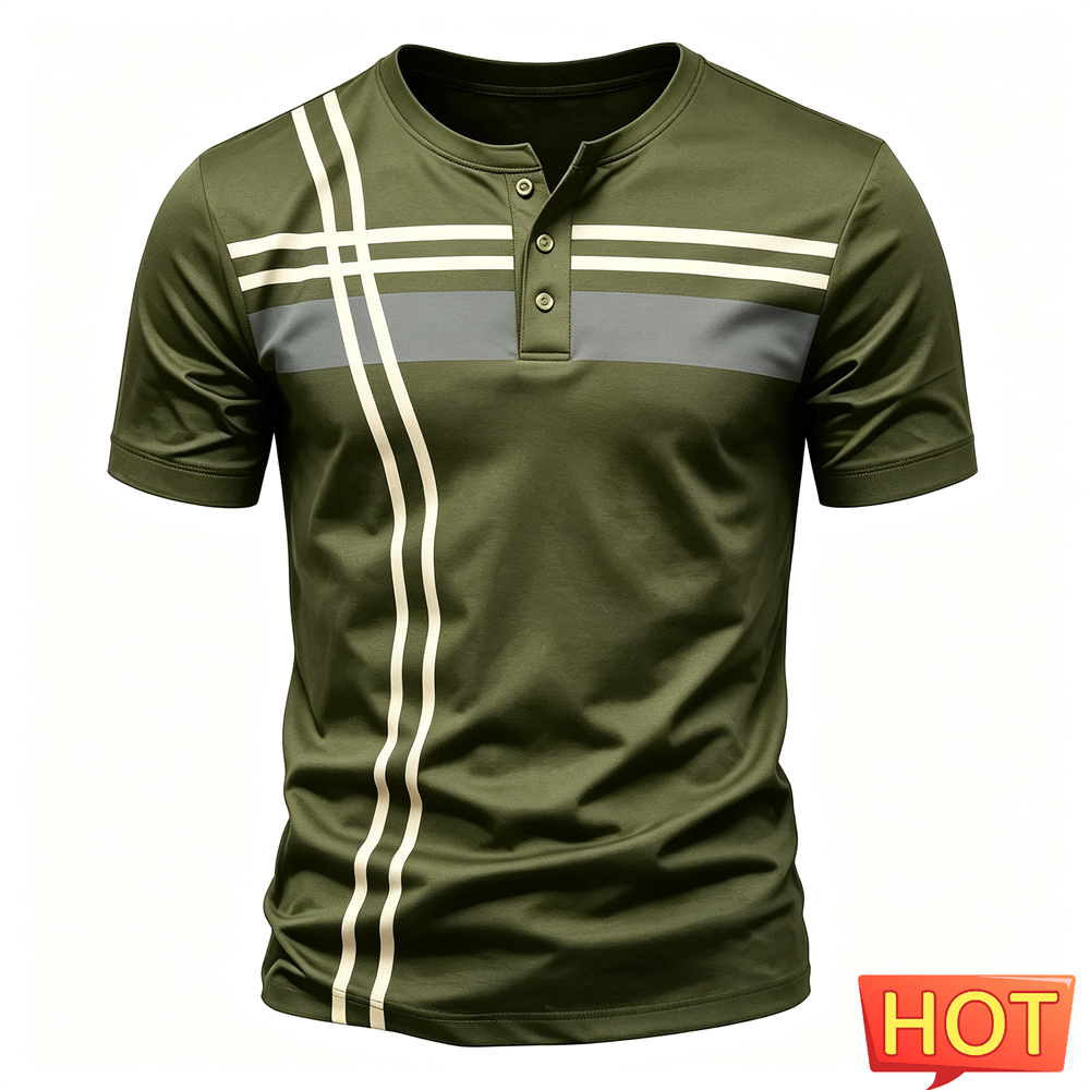 Simple Stripes Print Men Henry - Men'S Fashion Clothing のレビューと価格
