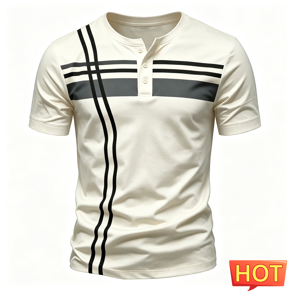 Simple Stripes Print Men Henry - Men'S Fashion Clothing のレビューと価格